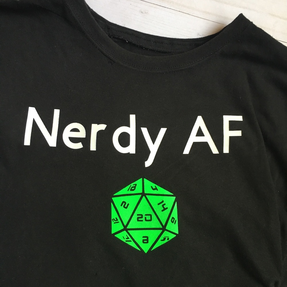 Mens nerd 20 sided dice tee